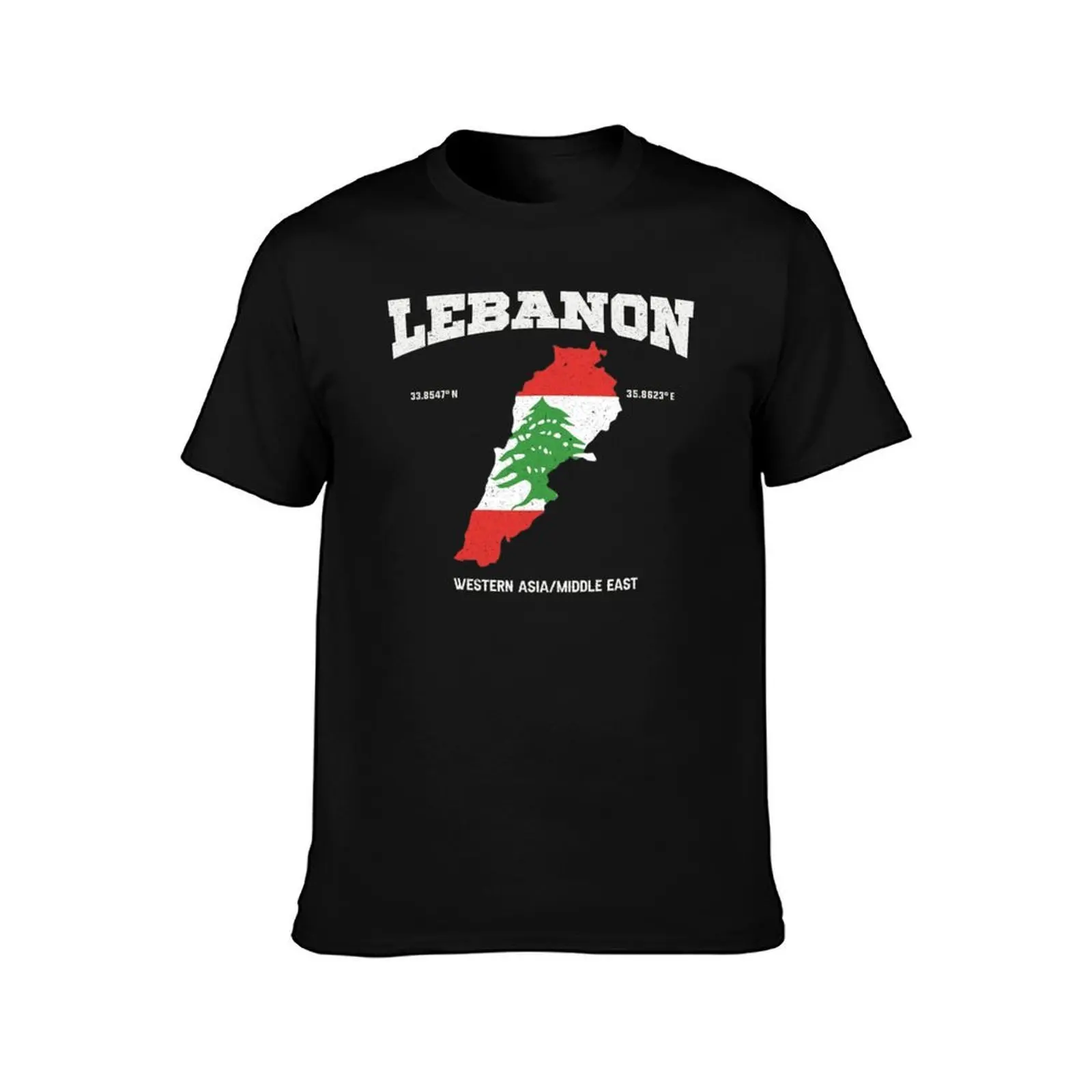Lebanese flag map, Lebanon coordinates, Lebanon Localisation T-Shirt, Summer Casual Cotton Tee, Oversized Streetwear Tops