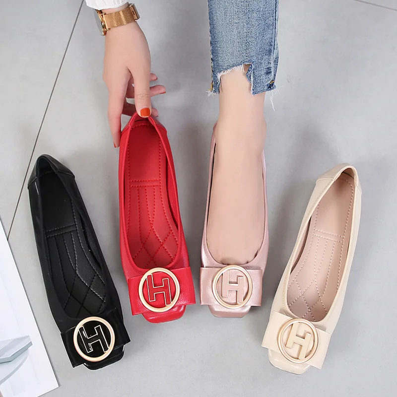 Plus Big Size 35-44 Women Flats Slip on Shoes H Buckle Soft Sole Flat Pumps Wedding Party Office Ladies Dress Shoes Girls Shoes