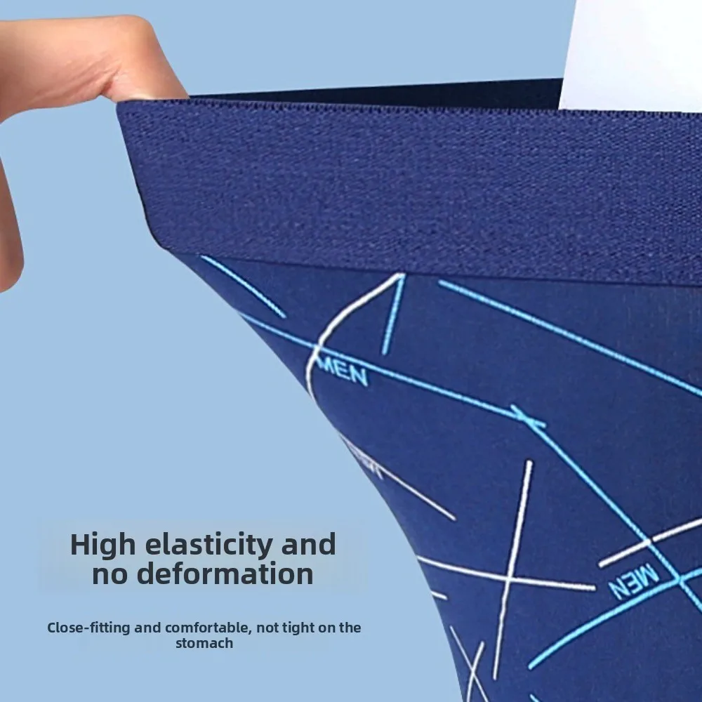 Soft English Letter Men's Boxer Briefs Mid Waist Large Size Underwear for Man Lingerie 4PCS Printed Panties Gifts