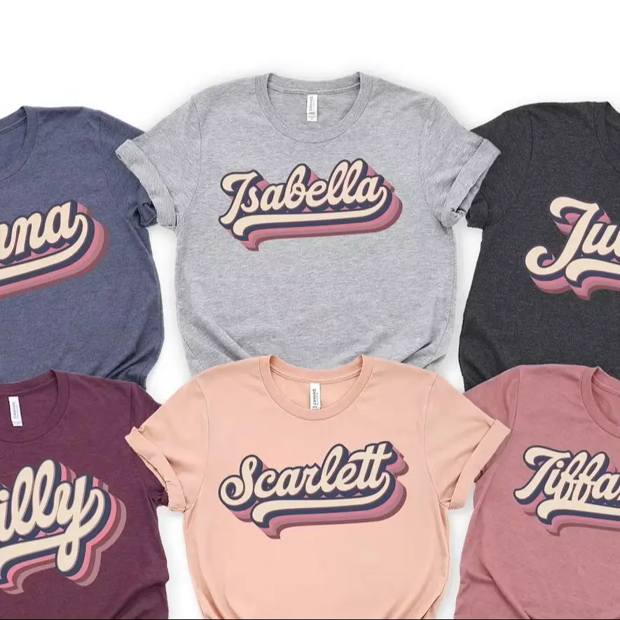 

Personalized Stylish Letter Name Shirt Women Girl Retro Text Design Name Tee Special Birthday Gift Printing Shirt Casual Wear