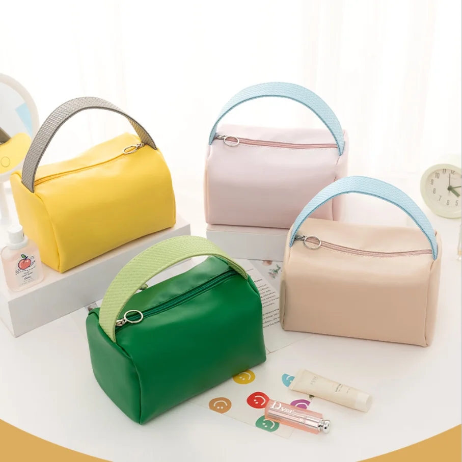 Bolsas de almacenamiento de cosméticos de PU para mujer, 1 piezas, Color caramelo, alta capacidad, organizador de viaje con cremallera, bolsa de maquillaje, bolsa de lavado impermeable