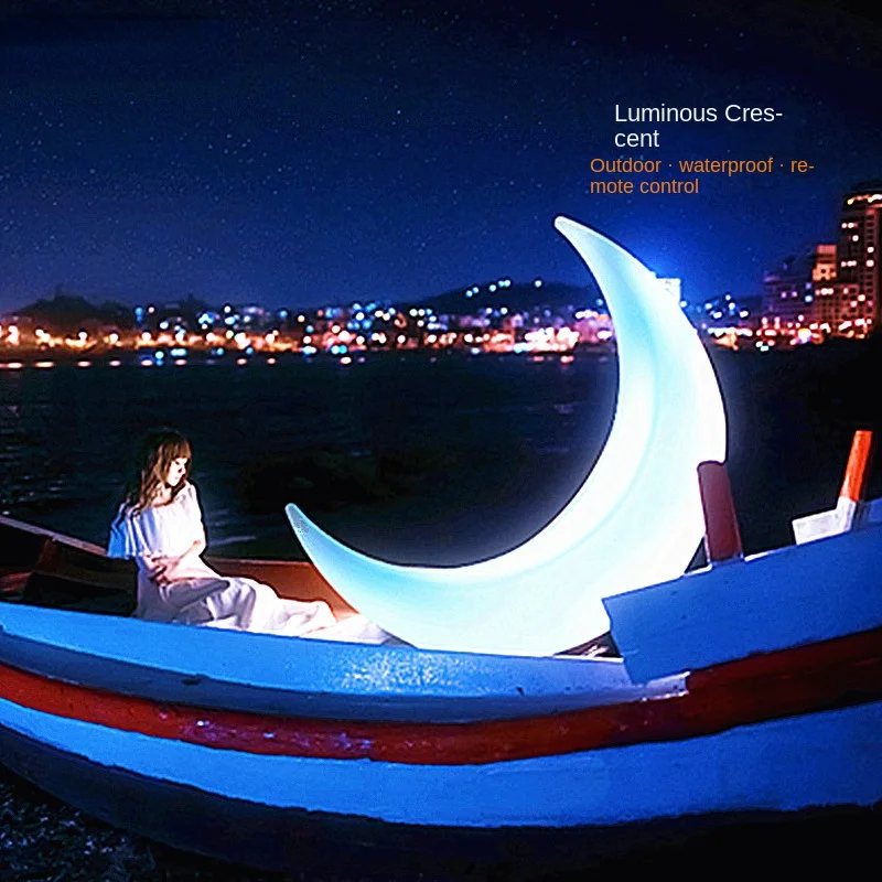 Luminous crescent moon landscape outdoor sculpture shooting moon swing lamp remote control