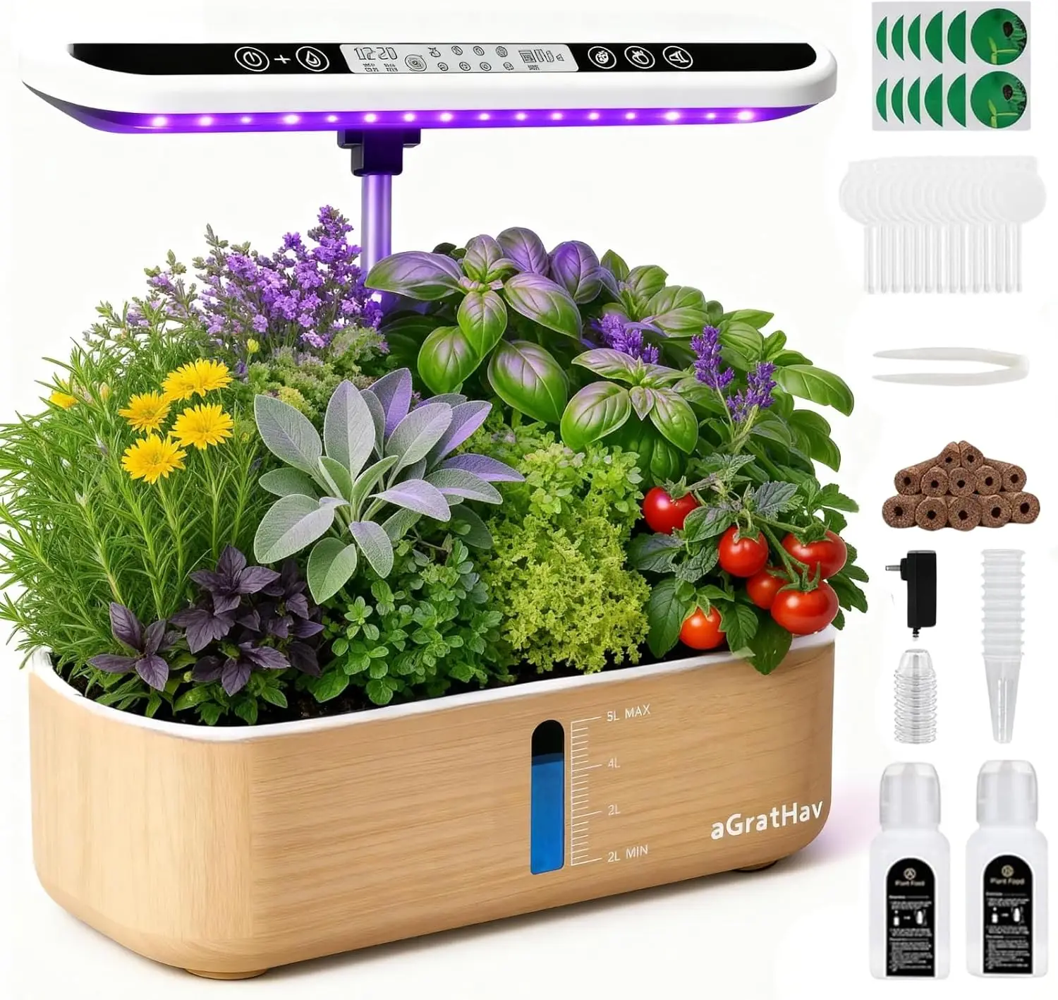 

Комплект для гидропонного выращивания, домашний сад для трав, 14 контейнеров с ЖК-дисплеем, светодиодная лампа для растений, бесшумный водяной насос