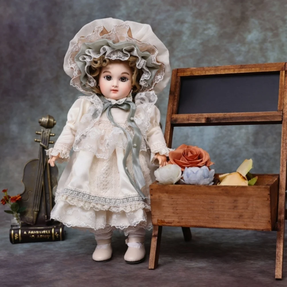 Cloveray 40cm Full Body Vinyl Victoria Style BJD Doll Imitation Wood Grain Body Vinyl Doll Retro Spherical Joint Doll Kid Gift