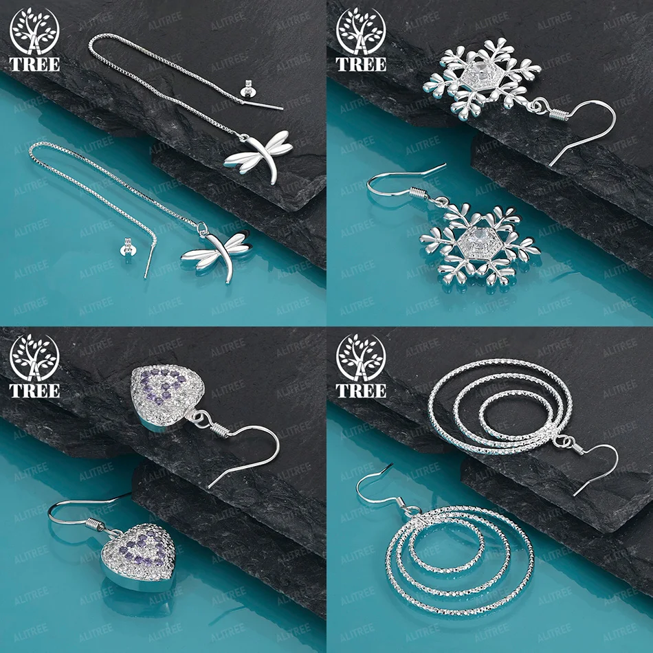 

Women's 925 Sterling Silver Snowflake Dragonfly Heart Multi Circle Drop Earrings Christmas Party Pretty Jewelry Accessories