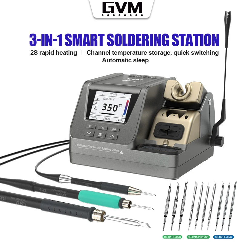 GVM H3 3-in-1Rework StationT210/T245/T115 Handle Available High Voltage 80W Intelligent Welding Station Automatic Sleep Welding