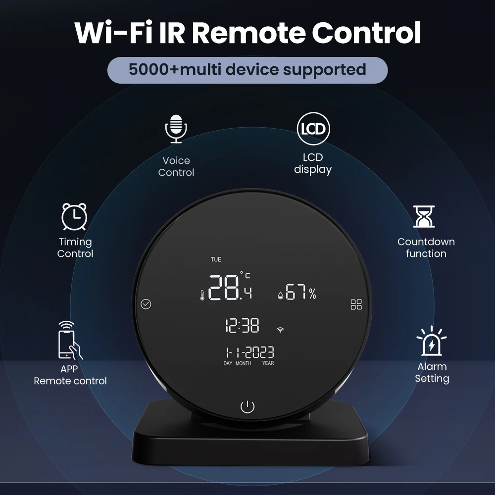 3in1 Smart Tuya WiFi IR Remote Control Temperature Humidity Sensor Monitor Date Alarm Clock Timer Voice Control For Home Devices