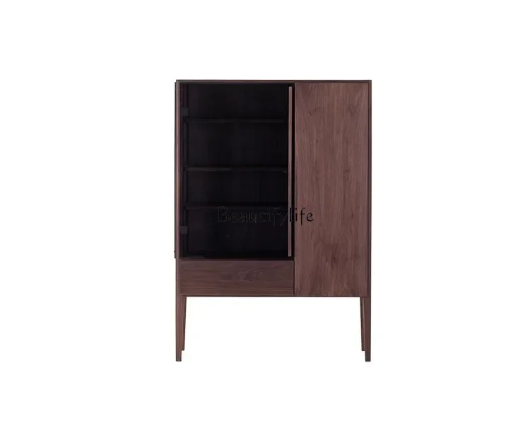 

yj21 Modern solid wood glass wine cabinet with lamp figure display on the side of dinner Living room locker light luxury