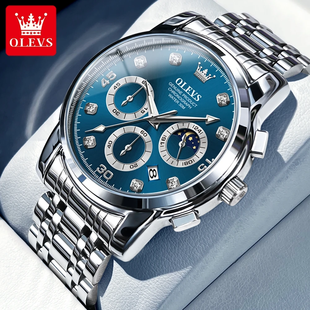 OLEVS 2889 Original Luxus Herren Quarz-Armbanduhr Leuchtende Datumsanzeige Edelstahl Chronograph Sport Business Herrenuhr
