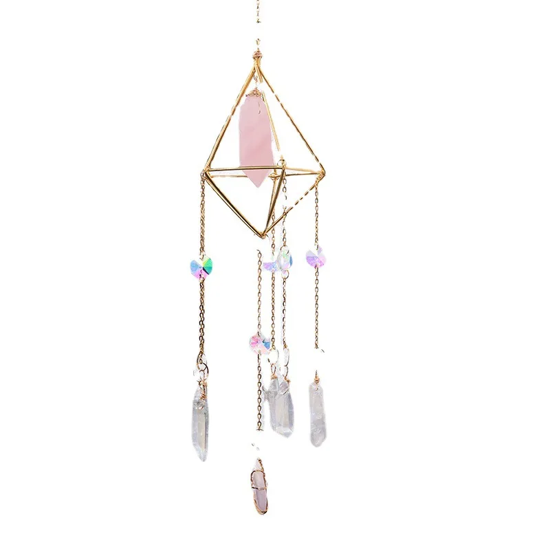 Home Decoration Crystal Double Pointed Column Moon Creative Wind Chime Pendant Decoration Garden Natural Crystal Wind Chime