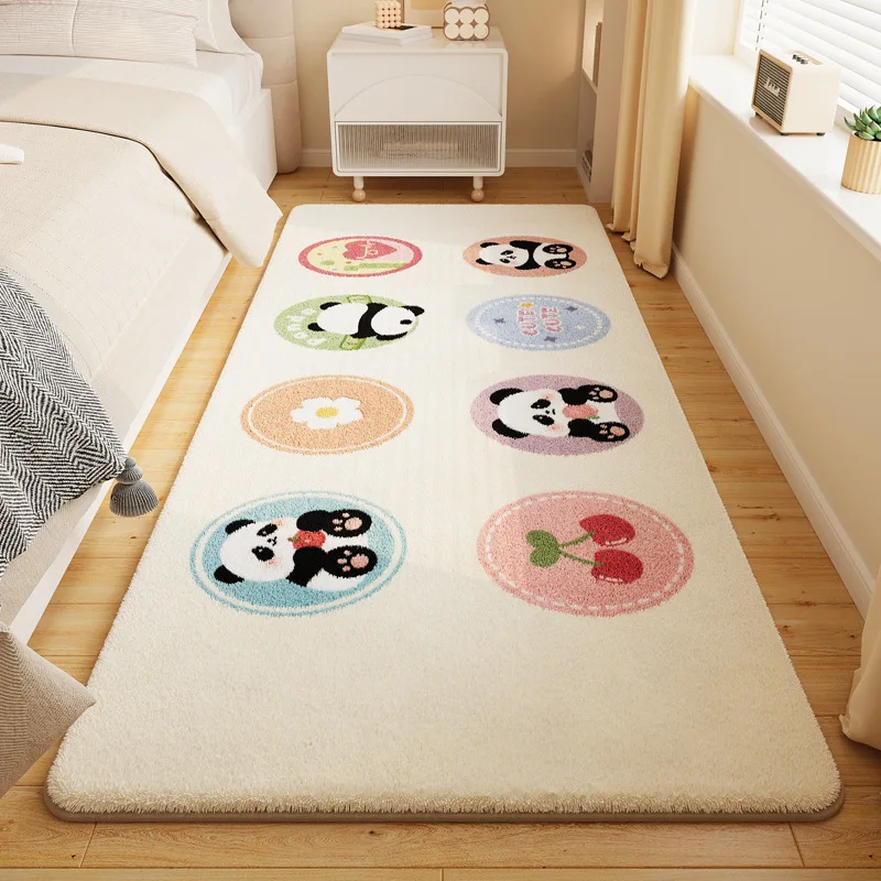 Cartoon Faux Cashmere Square Carpet Bedside Anti Slip Floor Mat for Children and Adults Dust-Proof Soft Plush Home Decoration