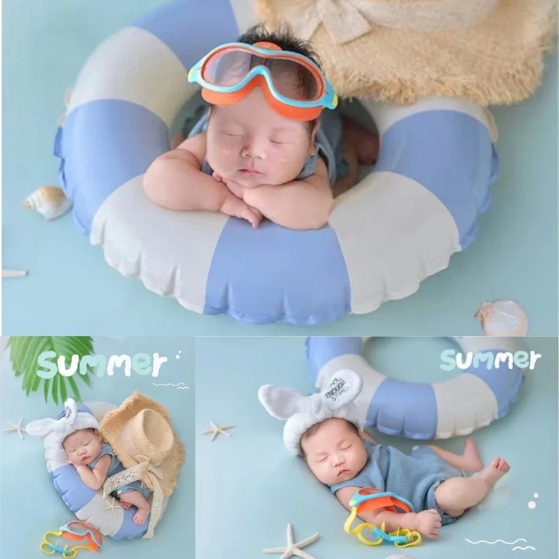 新生児の赤ちゃんの写真撮影の小道具夏水泳リング装飾麦わら帽子テーマセット Fotografia 写真撮影スタジオ撮影写真小道具