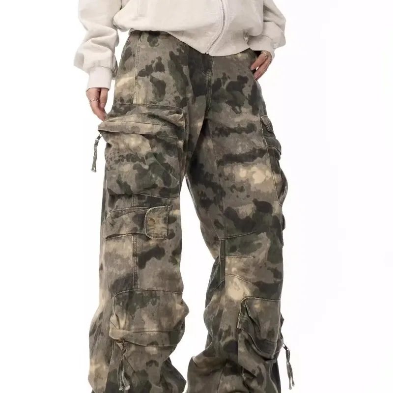 سراويل عمل مموهة أمريكية كلاسيكية للرجال ماركة عصرية عالية الشارع أنبوب مستقيم فضفاض غير رسمي متعدد الجيوب واسع الساق مظلي #6