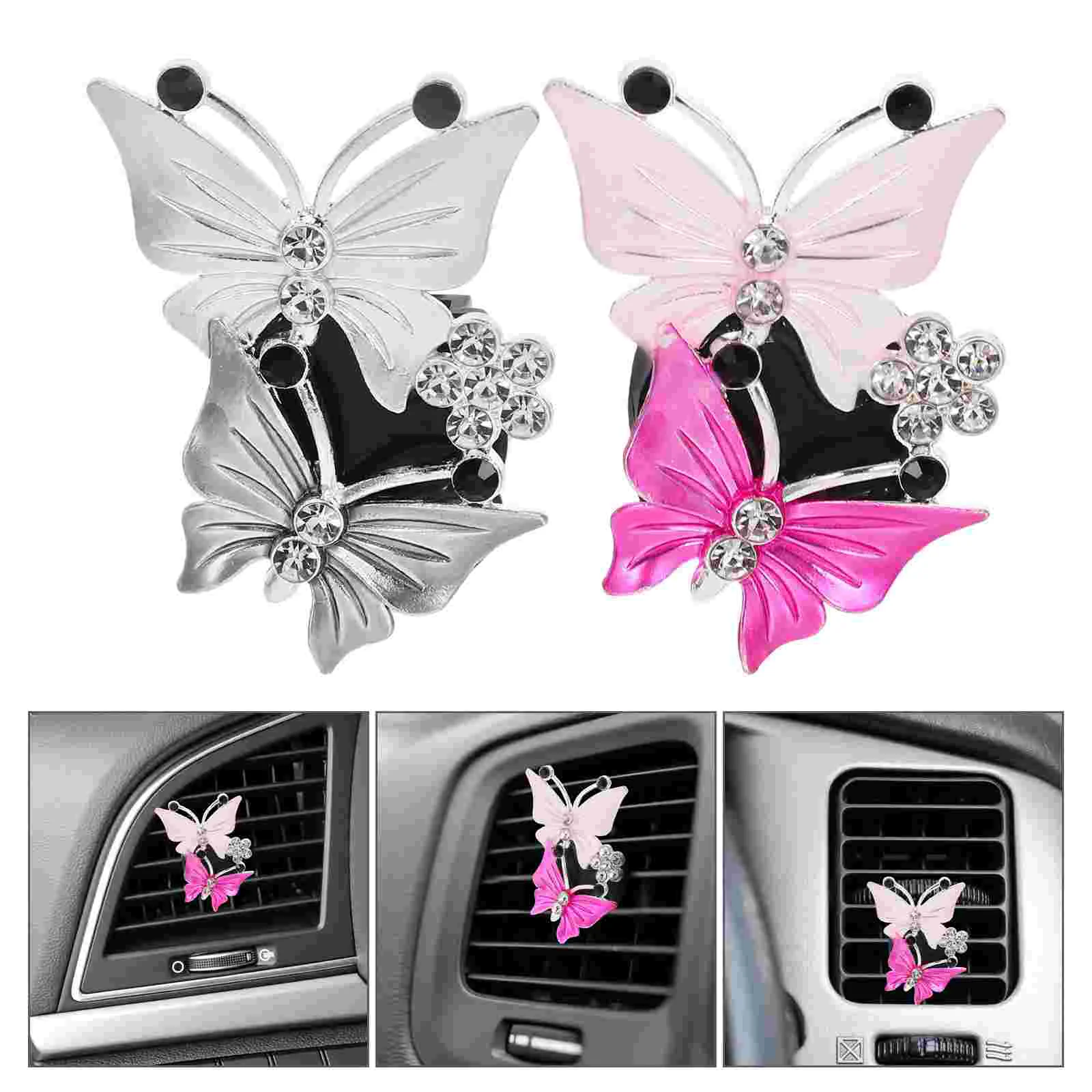 

2 Pcs Car Vent Clip Air Clips Decoration Aromatherapy Rhinestone Zinc Alloy Butterfly Accessories