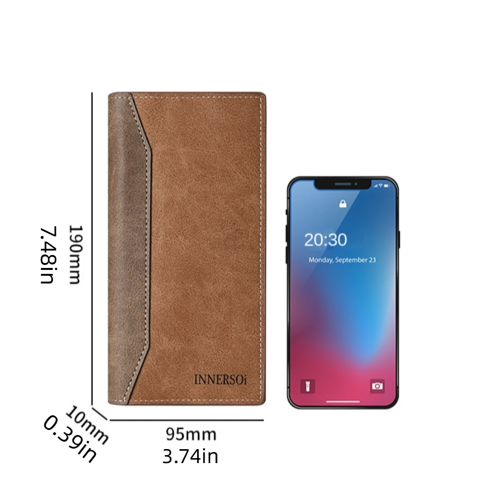 Casual Long Purse Frosted Splicing Wallet PU Leather Multifunction Men's Long Wallet Business Large Bifold Wallet Male