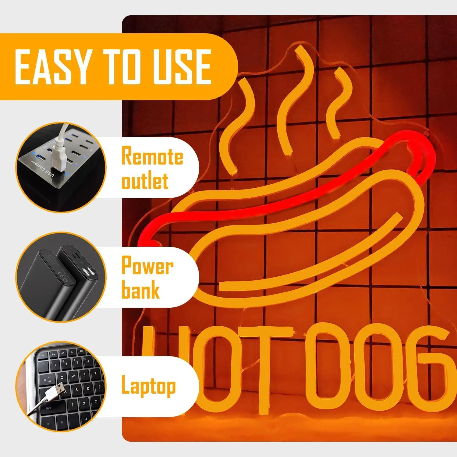 Hot Dog Neon Sign USB Dimmable LED Light for Fast Food Shop Luncheonette Bar Business Food Truck Decor Gifts Signboard Light