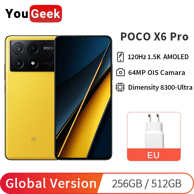 POCO X6 Pro 5G 글로벌 버전 휴대폰 120Hz 1.5K AMOLED 디스플레이 5000mAh 67W 터보 충전 64MP OIS 카메라 Xiaomi HyperOS