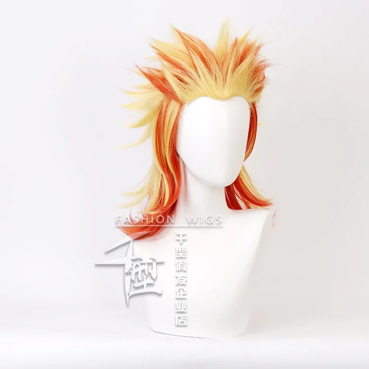 Anime Rengoku Kyoujurou Parrucca Cosplay Giallo Arancione Sfumatura Capelli Sintetici 50 Centimetri Lunga Parrucca Uomo Donna Comic-con Accessori Costume