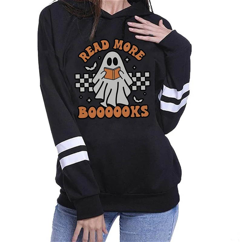 Hoodie de manga comprida com estampa fantasma do Dia das Bruxas, moletons, pulôveres, Leia mais, com capuz, outono, inverno