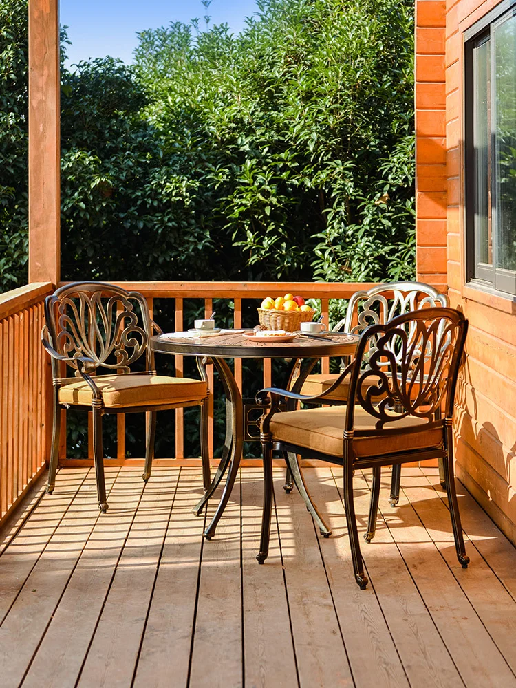 Outdoor tables and chairs cast aluminum courtyard outdoor leisure tables and chairs combination wrought iron three five-piece