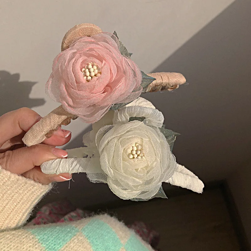 

DS NEW 11CM Large Organza Camellia Flower Hair Claw Korean Style Claw Clips Trendy Hair Clips Hair Accessories for Women Girls