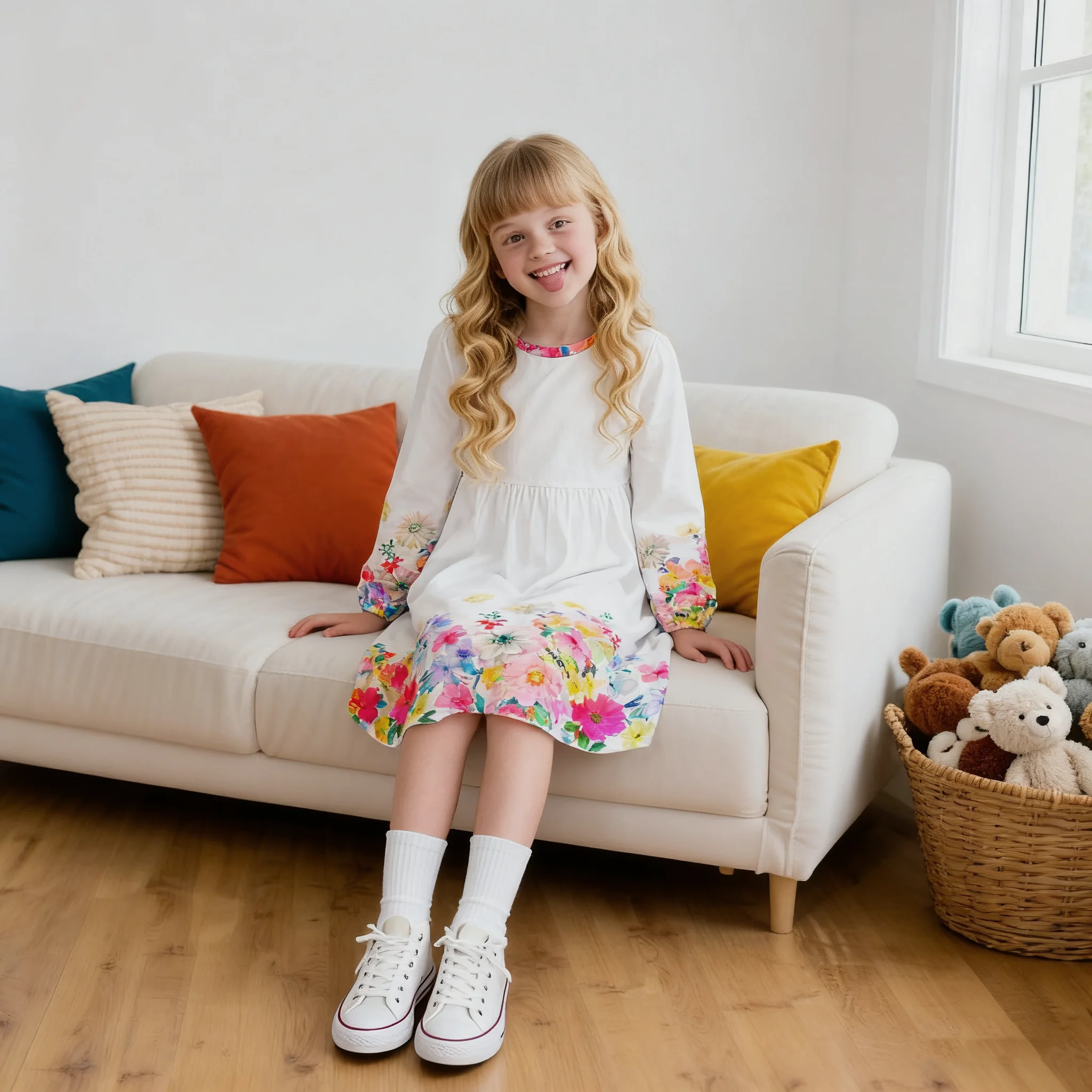 

Hot Sale 2025 New Girls Long Sleeve Floral Print Dress - Children's Daily Wear Casual Bohemian White Medium and Long Dress