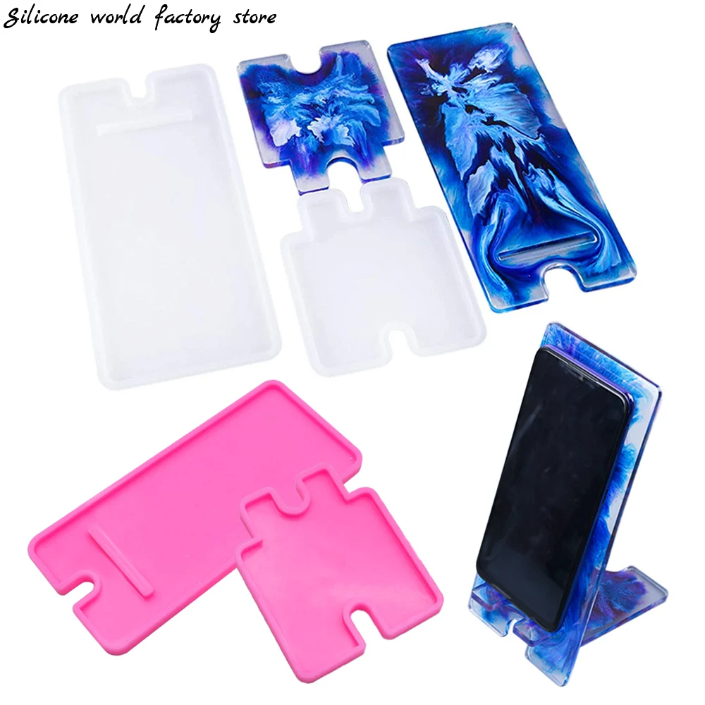 Silicone world Cellphone Bracket Holder Crystal Epoxy Resin Mold Handmade Mobile Phone Stand Silicone Mold DIY Crafts Making