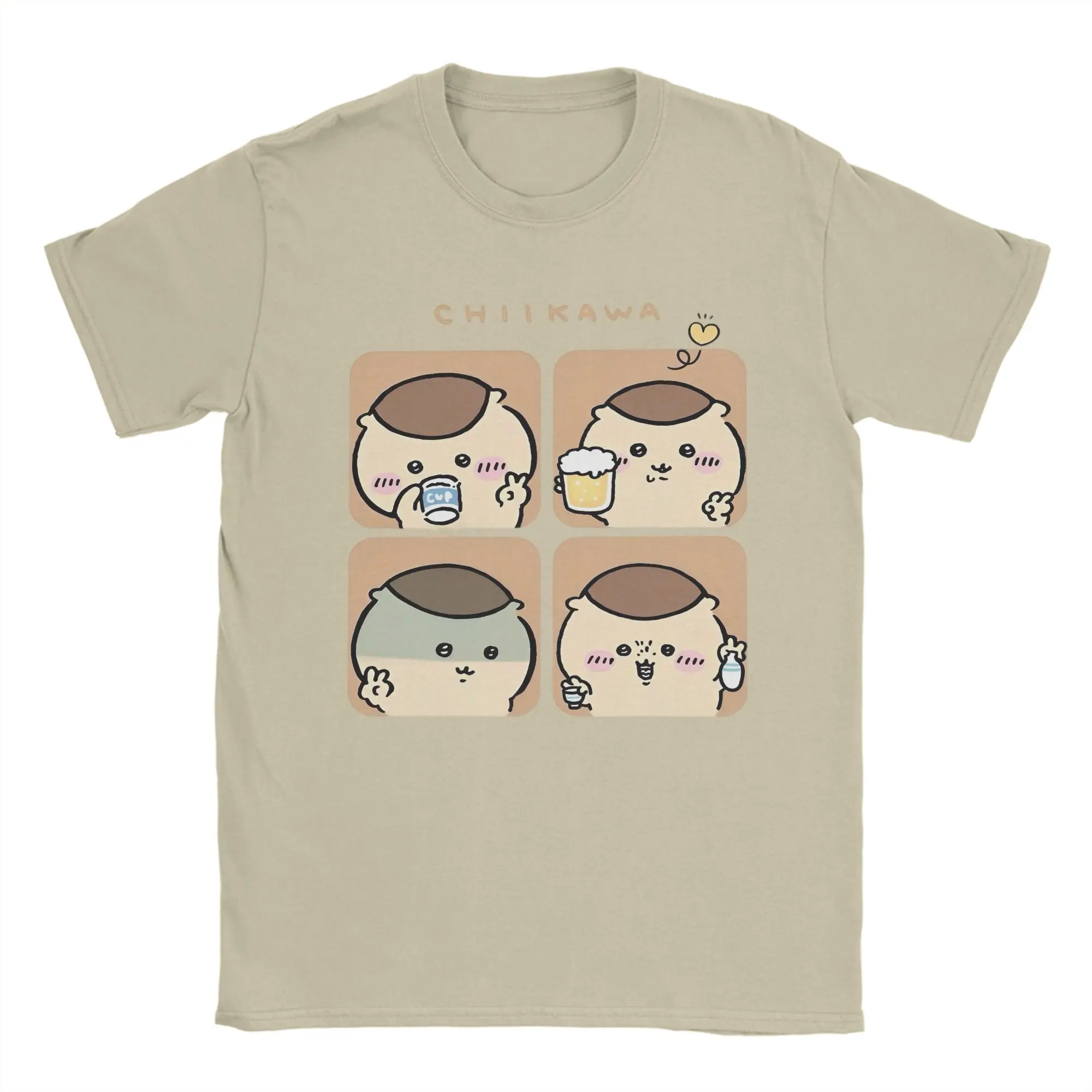 Chiikawas Drinking T-Shirts für Männer und Frauen, Baumwoll-Tops, lustiges, kurzärmliges T-Shirt mit Rundhalsausschnitt, bedrucktes T-Shirt – Detail 4
