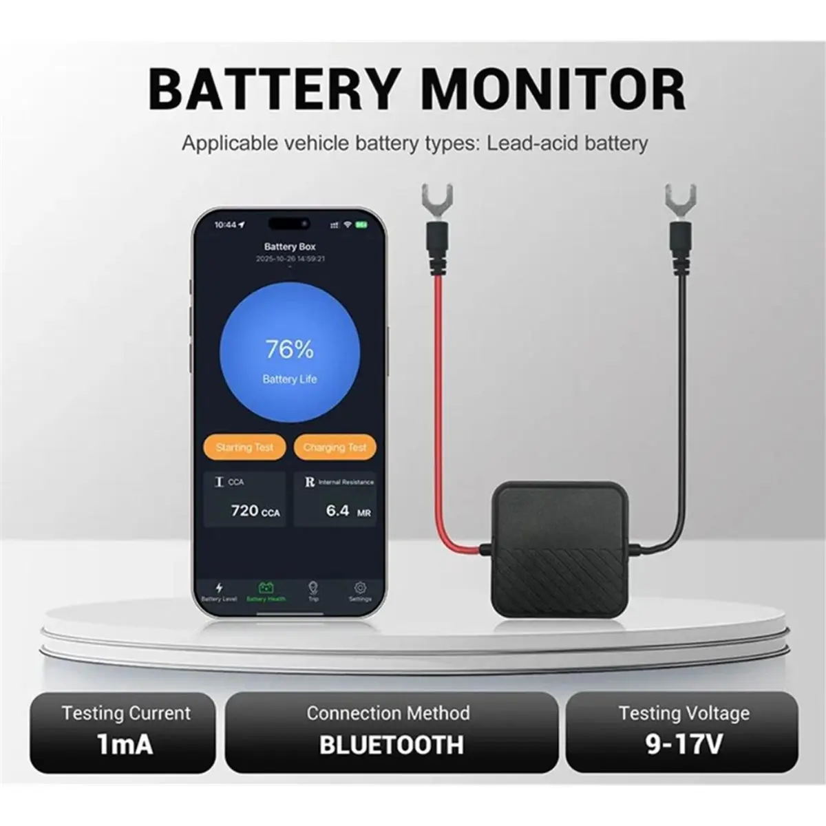 absy-12v-バッテリーモニター（鉛蓄電池車用）、bluetooth接続、1maテスト電流＆9-17v電圧範囲