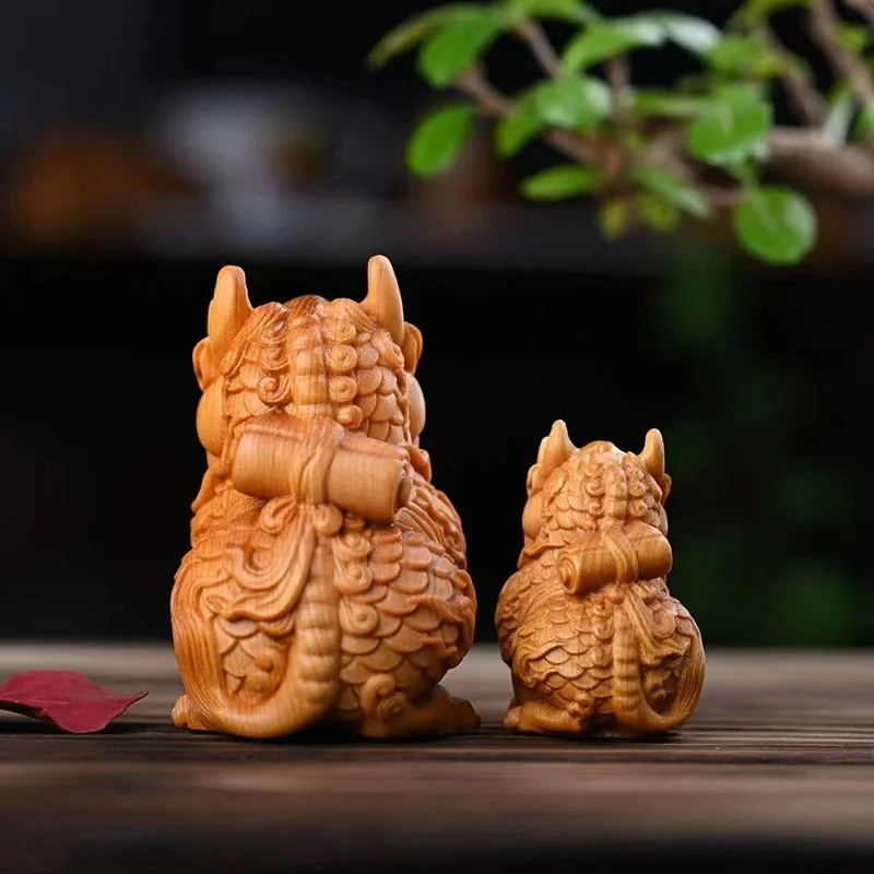 Cypress wood Kylin Statue Wooden Qilin Figurine Chinese mascot Home Office Feng Shui Wealth Protection Decor High-quality Gift