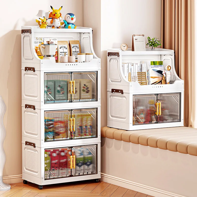 Foldable Double-Door Storage Cabinet,Large Capacity Space-Saving Mobile Organizer for Bedroom&Living Room（Clothes, Toys&Snacks）