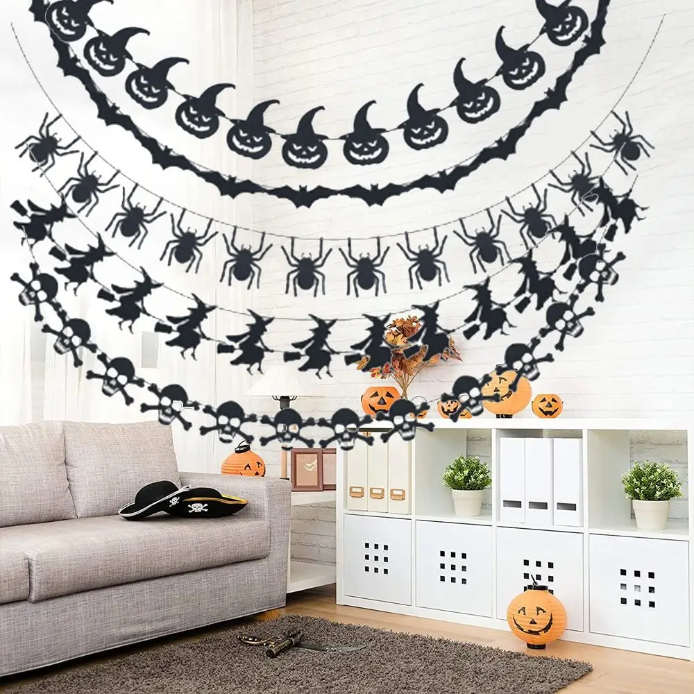 Bandiere sospese 3M Banner di zucca nera Zucca di carta Hallween Ghirlanda sospesa Pipistrello ragno Halloween