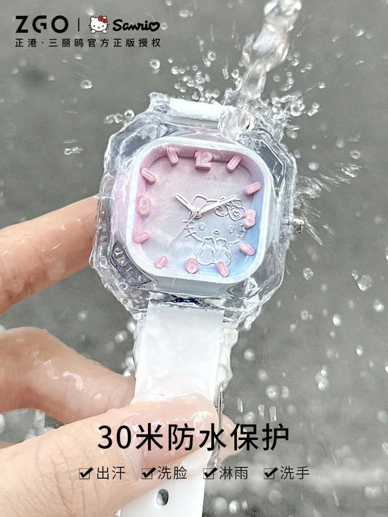 Sanrio 50th Helookitty Joint Zgo Student Watch Jelly Silicon Square Watch Waterproof Night Light Watch Birthday Gift For Women