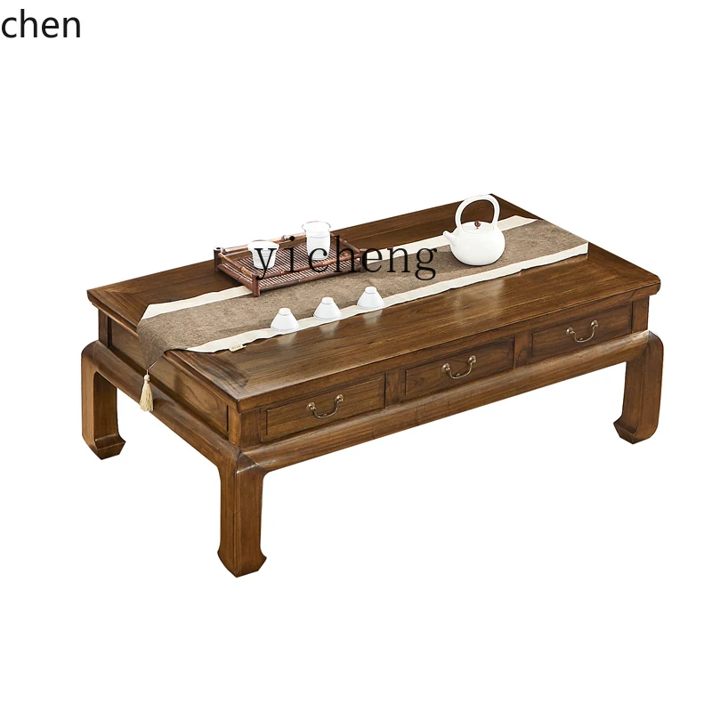 YFY New Chinese Style Tea Table Old Elm Wood Zen Antique Storage Square Table Living Room Coffee Table