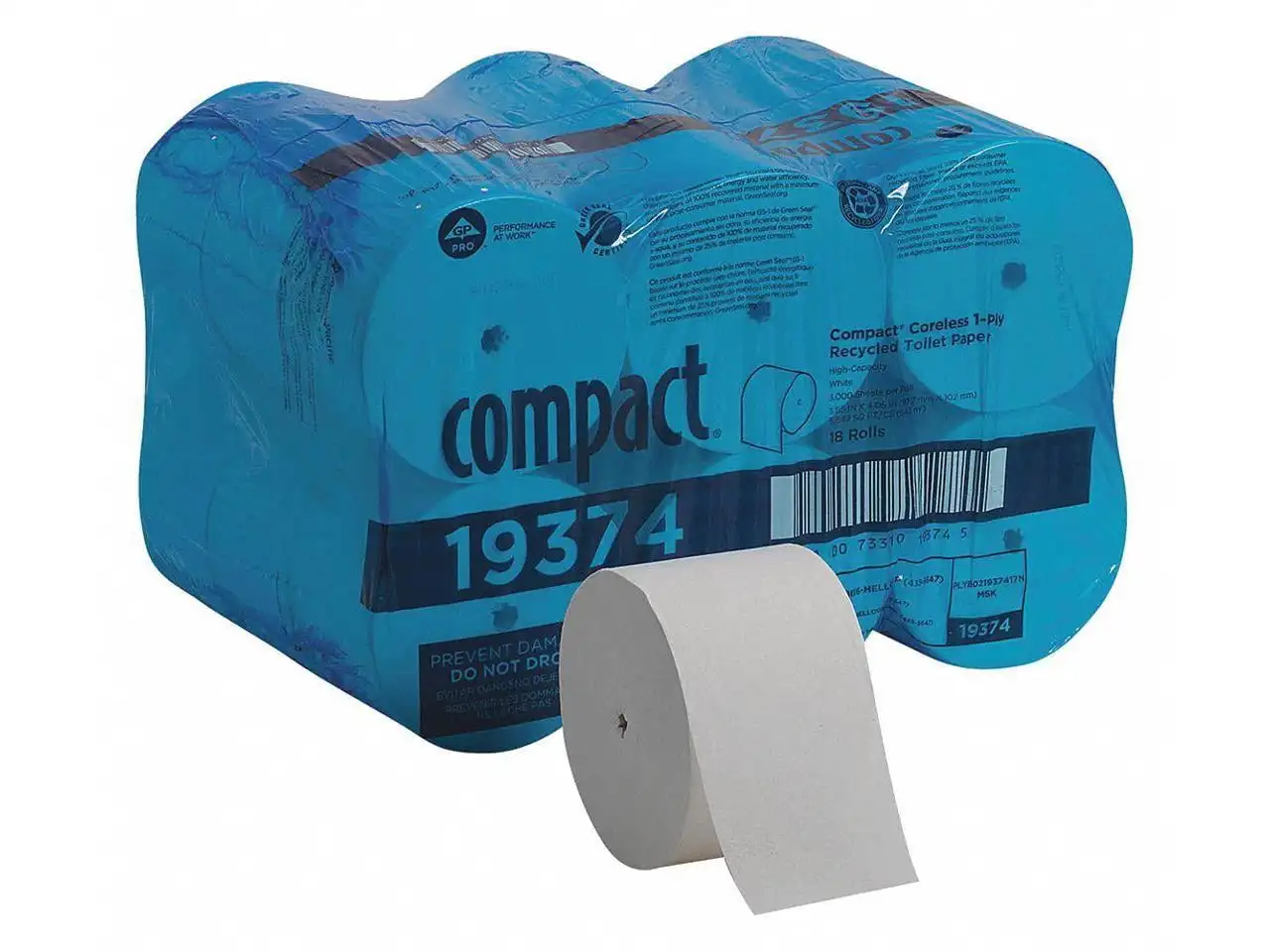 Kompaktes, kernloses, einlagiges Badetuch, septic Safe, weiß, 3.000 Blatt/Rolle, 18 Rollen/Karton