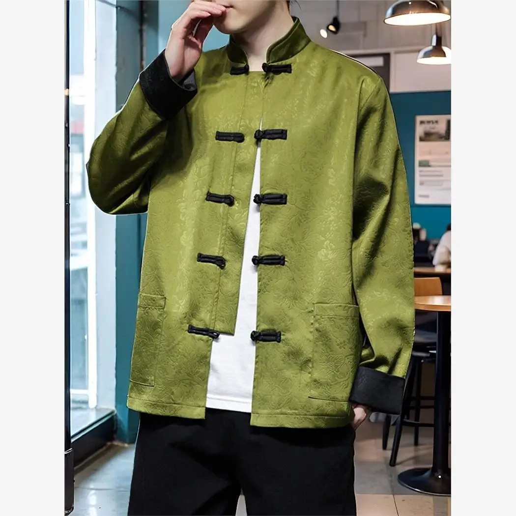 

New Chinese Sle Long Sve Embroidered Jaet Loose Fit Button down Hanfu Large Size Men's Spring Autumn Seasonal Wear