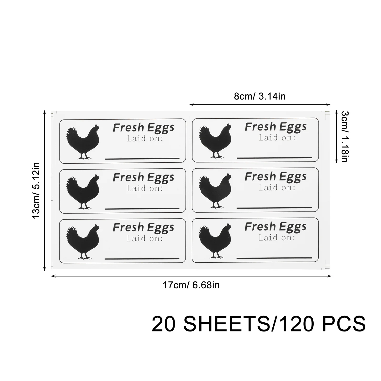 20 fogli Etichette per data in cartone per uova fresche da fattoria Etichette per uova fresche Adesivi per la cura delle uova di sicurezza alimentare con data di produzione scritte a mano