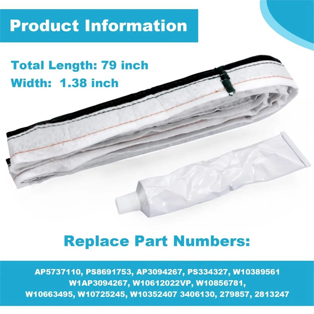 (AT52) W10612022 Vedação de Feltro do Tambor Traseiro para Secadores Whirlpool, Crosley, Amana, Maytag, Kenmore AP5737110 PS8691753 AP3094267
