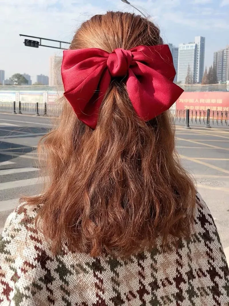 Mode Einfarbig Satin Band Grips Große Große Schleife Haarnadel Für Frauen Mädchen Trendy Haar Clip Nette Haarspange Haar Zubehör – Detail 16