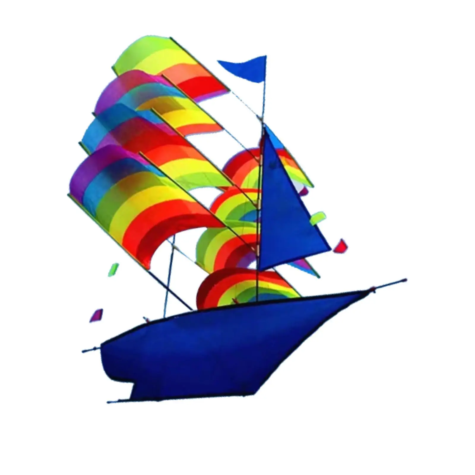 Rainbow Sailboat Fly Kite Colorful Ship 3D Kite for Backyard Travel Kids