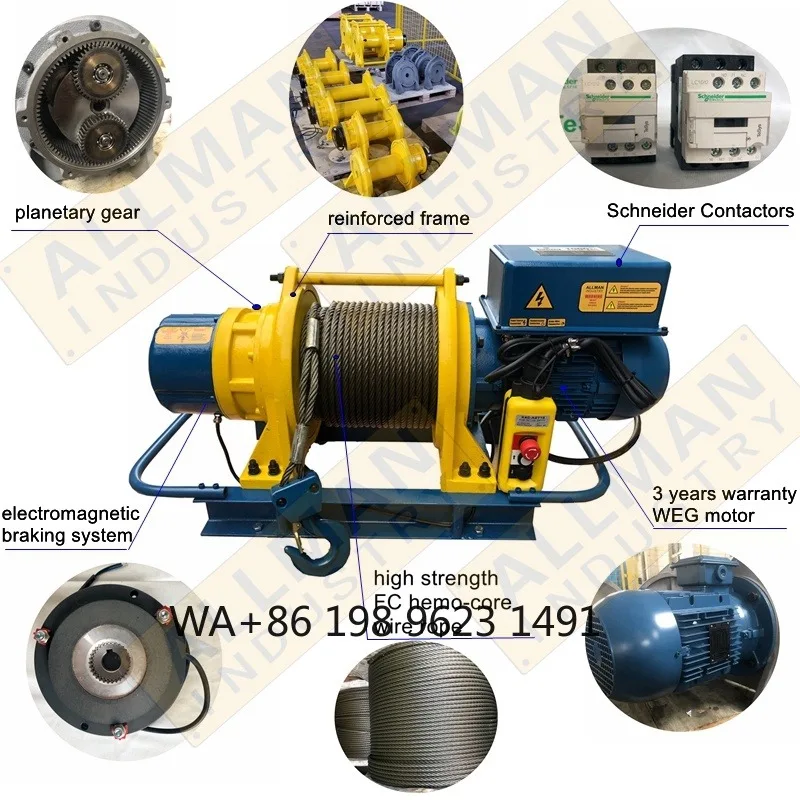 2 Ton Heavy Duty Electric Wire Rope Winch 3-Phase 230V-480V High Power Industrial Lifting Hoist for Construction Crane Works