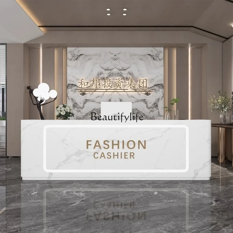 

yj32 Simple Cashier Counter Beauty Salon Reception Desk Imitation Marble Modern Bar Counter