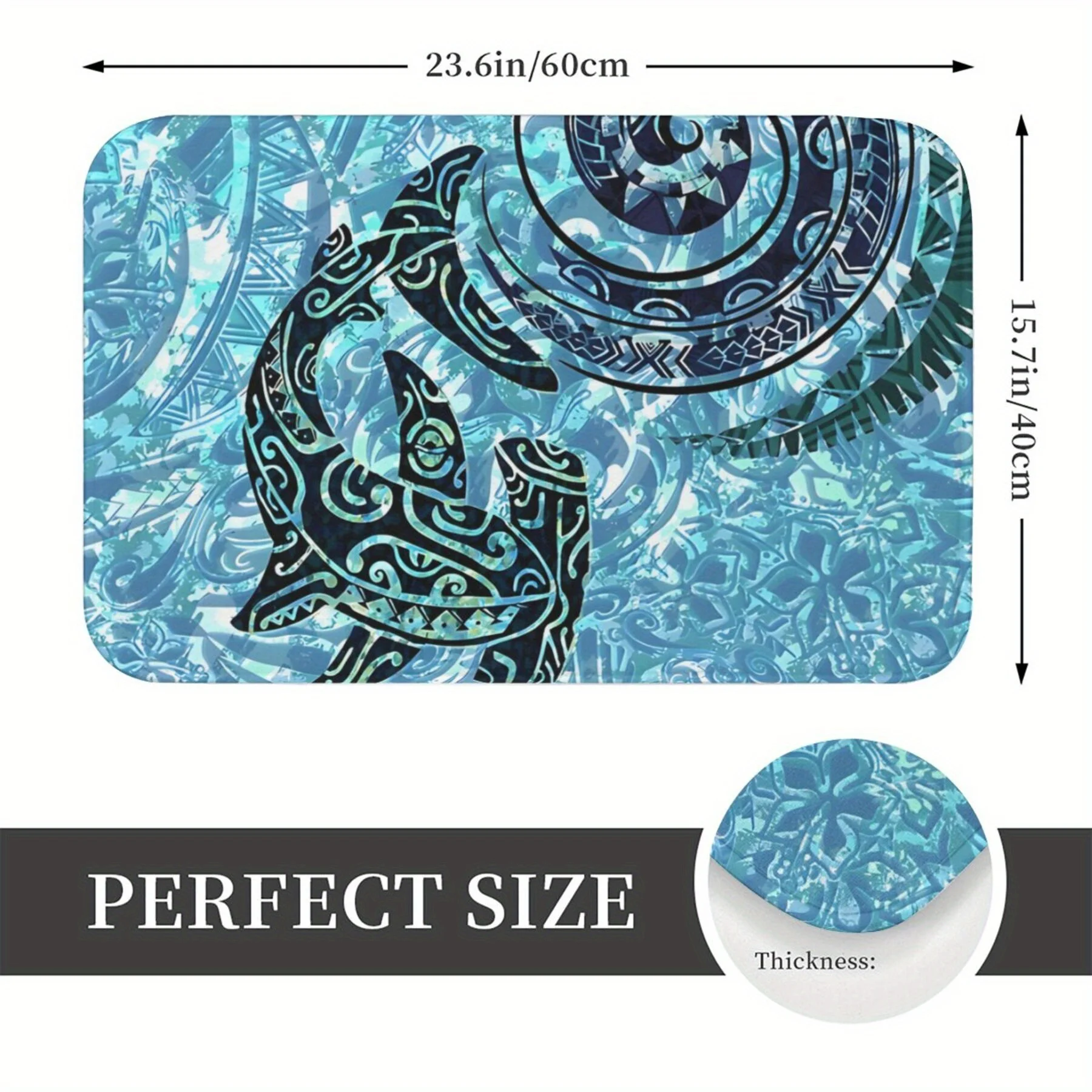 Tribal Shark Doormat – Blue Abstract Ocean Pattern, 40x60cm Non-Slip Polyester Mat for Entryway/Living Room/Bedroom Decor