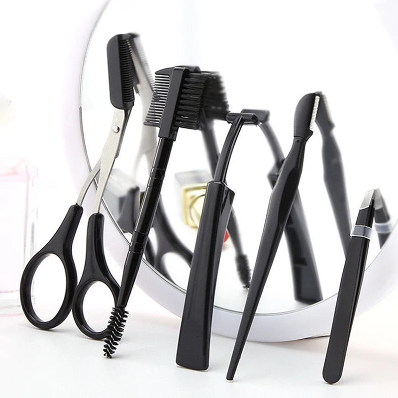 4/5Pcs Eyebrow Cutters Set Eye Brow Trimmer Scissors Comb Face Shaver Hair Removal Razor Tweezers Eyelash Brush Women Makeup