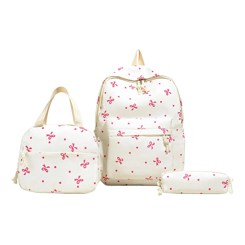 3-teiliges einfaches Rucksack-Set mit Handtasche und Federmäppchen, Kawaii-Nylon-Rucksack, schöne Schleife, Laptop-Rucksack, Schule, Outdoor-Rucksack