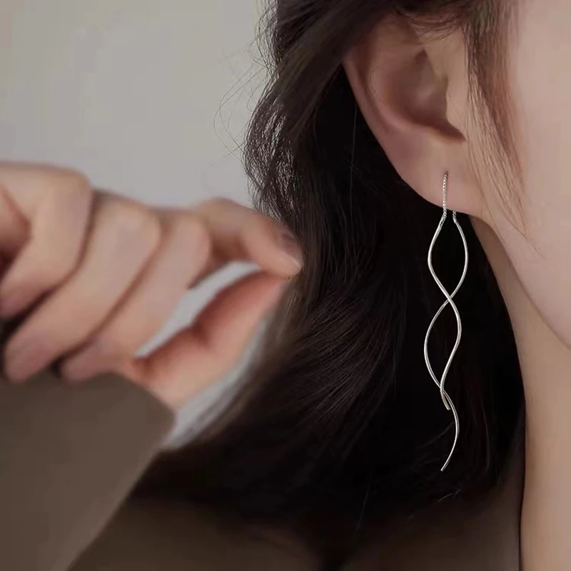 

New 925 Sterling Silver Long earrings Personality Charm Shiny Simple Earrings Birthday Gift for Women Exquisite Jewelry