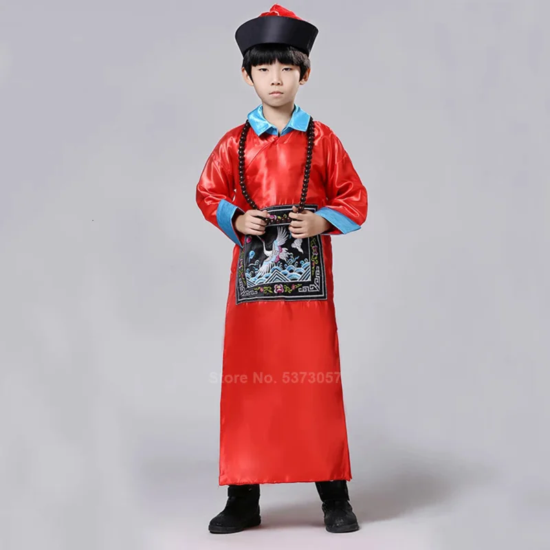 Halloween Kids Children Boys Scary Chinese Traditional Zombie Costumes Qing Dynasty Ancient Official Minister Vampire Tang Suit