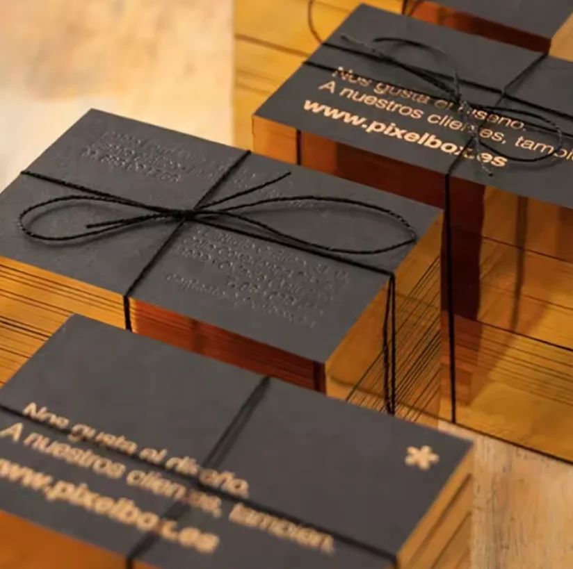 Customized Black Art Paper Business Card with Gold Foil Edge Embossed Logo Enterprise Visit Card Premium Quality