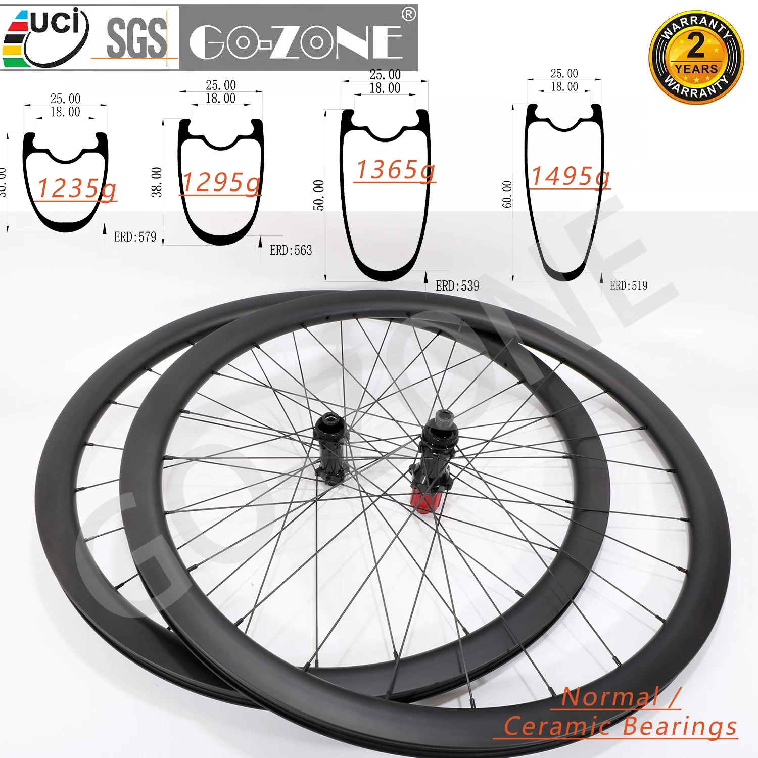 

1235g Carbon Wheelset 700c Road Disc Brake Clincher Tubeless Tubular ChosenSL Enduro Normal / Ceramic Bearings Disc Wheels