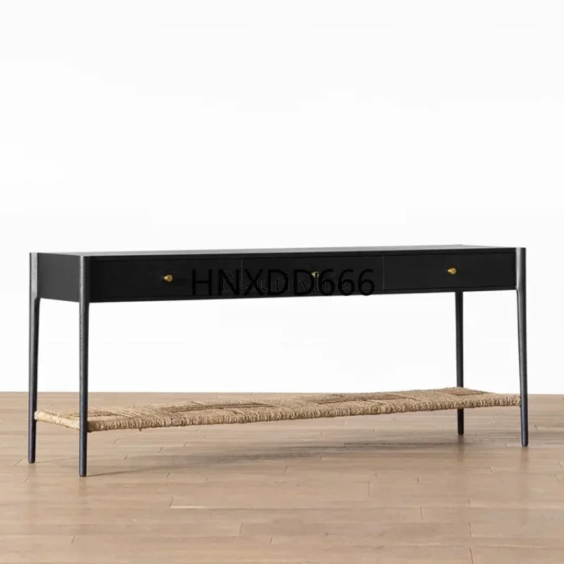 

American Retro Solid Wood Console Tables Post-Modern Simple Home Console French Black Decoration Table